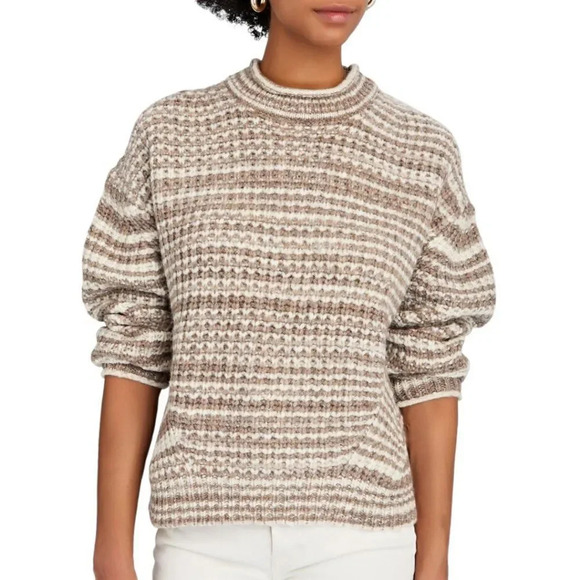 Rails Echo Chunky Roll Neck Pullover Sweater in Brown Striped Womens Size XS - Picture 2 of 10